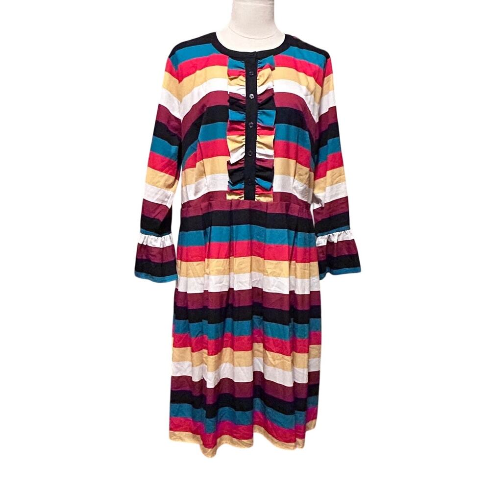 Eloquii Striped Yoke Fit and Flare Dress, Size 18 Women's - Picture 2 of 9
